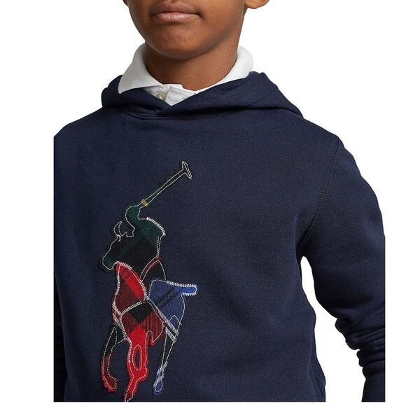 Polo Ralph Lauren boys plaid big pony fleece hoodie‎ size S (8) Navy NWT in pkg - Picture 3 of 7